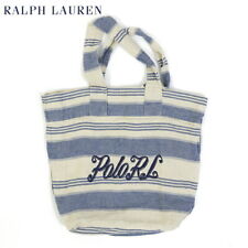 Polo Ralph Lauren Cotton/Linen Tote Shoulder Bag Embroidered Polo RL Blue/Cream