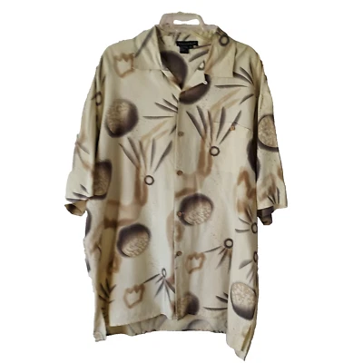 Vintage Tulliano Silk Shirt Size XL Geometric Print Hawaiian Camp Loop Collar - Image 1 of 4