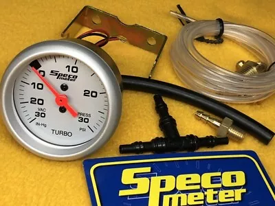 Mechanical turbo boost gauge 30-0-30 PSi Speco Sports 52mm 2" silver 524-04 - Image 1 of 3
