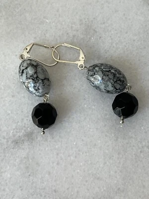 Pendientes de cuentas de obsidiana y vidrio pendientes gris negro... Foto 1 de 4
