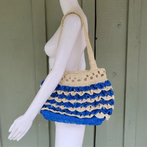 Nuevo bolso de hombro de crochet azul crema - Imagen 1 de 6
