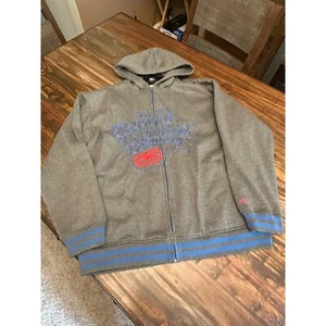 Ecko Unlimited Full Zip Hoodie Embroidered Logo Gray Blue Stripe XL - Picture 1 of 10