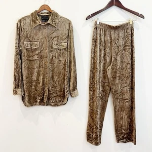 Vintage Carole Little Top Pants Womens Medium Small Brown Crushed Velvet Outfit - Picture 1 of 19