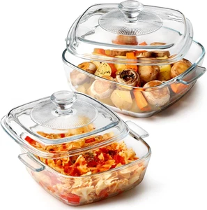 Mini Glass Casserole Dish with Lid Oven Safe Square Casserole Dish Set 2 Pack (5 - Picture 1 of 12