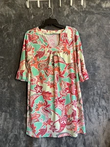 Aryeh Dress Womens Large Pink Coral Floral Pullover Ruffle 3/4 Sleeve V Neck - Picture 1 of 9