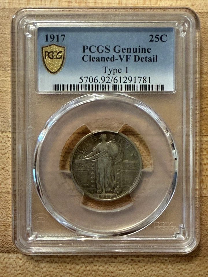 1917 Type 1 Standing Liberty Quarter PCGS VF Detail – Cleaned, Bold Shield - Image 1 of 4