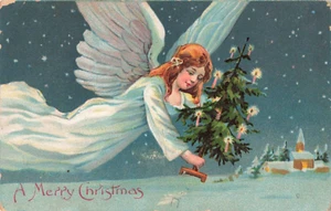 Christmas Angel Postcard Christmas Tree  Winter Scene  c 1910   F9 - Picture 1 of 2
