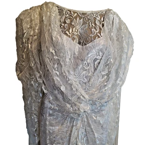 A la Carte Vintage 80er weiß Spitze vorne gekreuzt Brautkleid Gr. 7-8 Viskose Acetat - Bild 1 von 6
