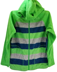 Slalom Kids Hooded Full Zip Fleece Jacket- Green/Blue, Medium (8) - Picture 1 of 6