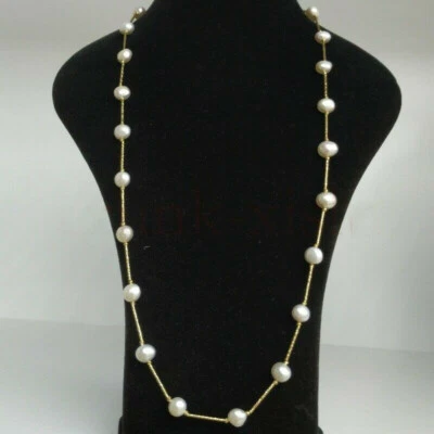 Largo 25" AAA+ 9-10MM Natural Mar del Sur Collar Perla Blanca Oro 14k Foto 1 de 4