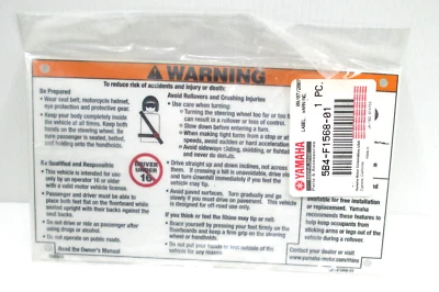Etiqueta de seguridad de advertencia genuina Yamaha 2008-2013 RHINO 700 FI YXR7 5B4-F1568-01 NUEVA DE STOCK Foto 1 de 4