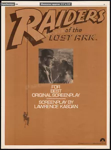 RAIDERS OF THE LOST ARK - Original 1982 Trade AD / poster _ FYC Best Screenplay - Picture 1 of 1