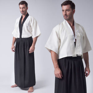 Men Japanese Kimono Yukata Set Robe Gown Fancy Dress Cosplay Costume Retro Loose