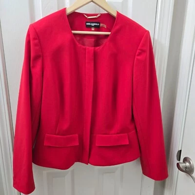 Karl Lagerfeld Paris 16 Red Full zip Blazer with Peplum Faux Front Pockets - Imagem 1 de 4