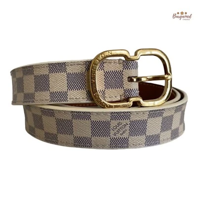 Cinto autêntico Louis Vuitton Damier Azur couro fino ouro borboleta fivela 85/34 - Imagem 1 de 4