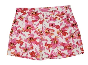 Isaac Mizrahi Pink Floral Print Shorts Sz 6 Mid Rise Flat Front Stretch Colorful - Picture 1 of 11