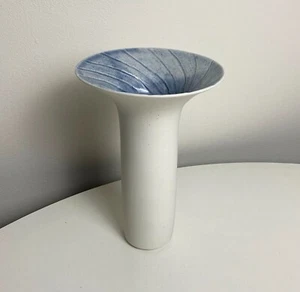 Vintage Studio Pottery Porcelain Wide Lip Vase Blue Sea Glaze - Artist Stamped - Picture 1 of 7
