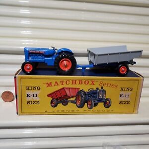 Lesney Matchbox 1963 KING SIZE K11A FORDSON Tractor with FARM Trailer Nu w ExBox