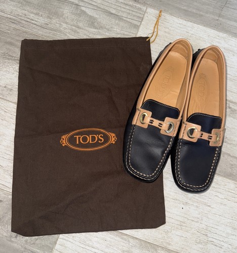 TOD’S Mocassini da guida donna Tods neri e marroni taglia 38 5 Made in Italy