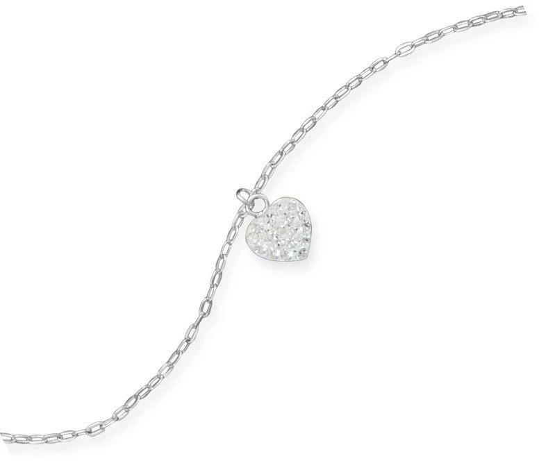 9" + 1" Lab-Created Crystal Heart Charm Anklet 925 Sterling Silver - Image 1 of 1