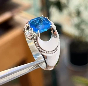London Blue Topaz Square Cut Topaz Ring Top Sterling Silver 925 Band Unique Ring - Picture 1 of 4