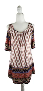 Vestido recto estampado cachemir 100 % rayón hombro frío higo y flor talla pequeña - Imagen 1 de 9