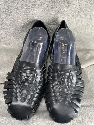 Soft Spots Women's Size 12 Wide Black Leather Huarache Sandal Summer Comfort - Image 1 of 4