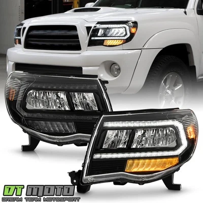 For 2005-2011 Toyota Tacoma Upgrade Black Full LED Headlights w/ Greeting Light - Image 1 of 4