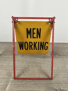 Vintage MEN WORKING Sign Double Sided A-Frame Folding USA Construction Small - Picture 1 of 5