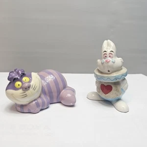 VTG Disney Alice In Wonderland White Rabbit & Cheshire Cat 3” Porcelain Ceramic - Picture 1 of 17