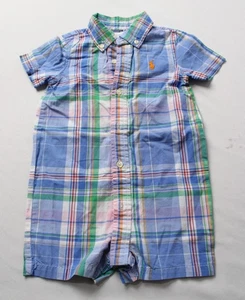 Ralph Lauren Baby Boy's Short Sleeve Plaid Button-Down Romper CA4 Multi Size 9M - Picture 1 of 5