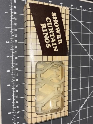 Anéis de cortina de chuveiro brancos vintage ganchos de plástico novo na caixa - Imagem 1 de 4