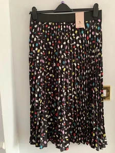 BNWT By TU Black Rainbow Spot Pull On Pleated Midi Skirt Size 14 Elasticated - Picture 1 of 8