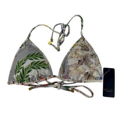 RACHEL Rachel Roy NEW Fleur Silver Bikini Top Tie Med Tropical Floral T3RD4521 - Image 1 of 4