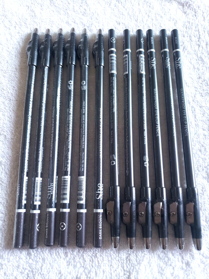 Waterproof Eye And Lip Liner Pencil 6 Black + 6 Dark Brown Color 12 Liners Lot - Image 1 of 4