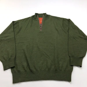 Orvis Medium 100% Wool Mens Pullover V-Neck 1/4 Zip Mock Neck Sweater Green - Picture 1 of 11