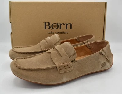 Zapatos Mocasines Born Para Hombres Talla 8 Marcel Taupe Gamuza Sin Cordones Penny Foto 1 de 4