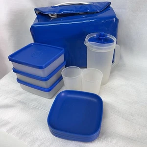 Juego de paquete de picnic refrigerador de lonchera juguetes Tupperware vintage azul anfitriona años 80 - Imagen 1 de 10