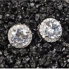 Women Round Bling Faux Diamond Stud Earrings Bridal Simple Design Jewelry LC