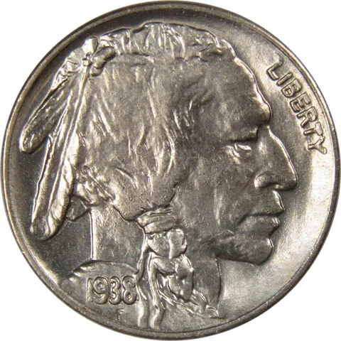 1938 D Indian Head Buffalo Nickel 5 Cent Piece BU Choice Uncirculated 5c US Coin Cover