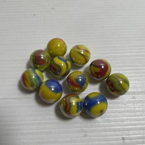 Lot of 11 Red Blue Yellow Iridescent Swirl Marbles R8113 Collector - Picture 1 of 5