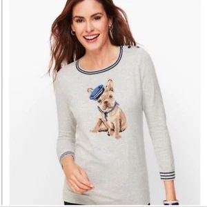 Talbots LP novelty French bulldog sweater grey dog novelty pullover unique fun - Picture 1 of 9