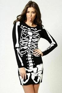 Halloween Kleid Kostüm Kostüm Damen Frauen Erwachsene Skelett Tunika Top Gr. 8-24 - Bild 1 von 2