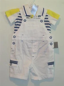 First Impressions Nautical 2 Pc White SAILOR Shortall & Polo Shirt Set, Sz 3-6M - Picture 1 of 3