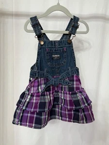 OshKosh Overalls Dress Vestbak Size Toddler Denim Purple Blue Plaid - Picture 1 of 16