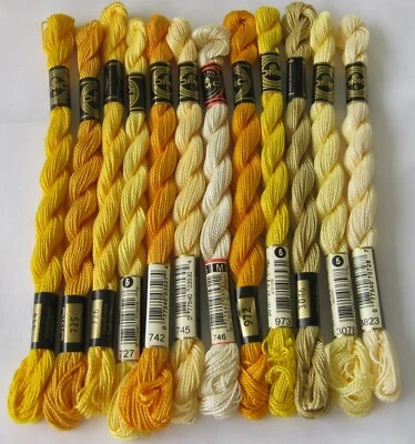 Threads for Needlepoint Hand Embroidery 12x DMC Perle #5 YELLOW - Image 1 of 2