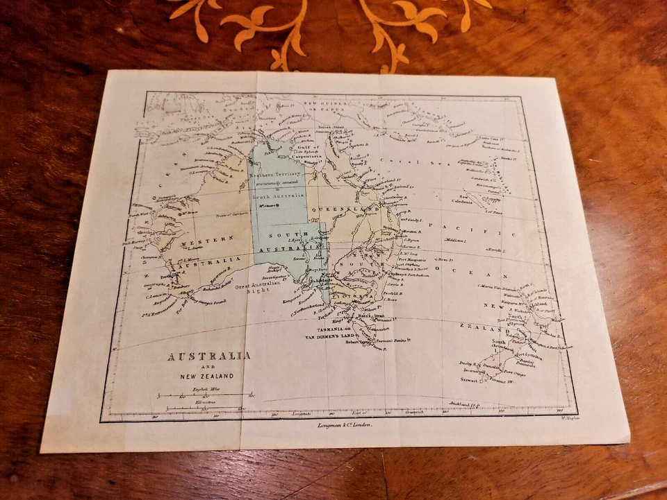 1870 Longman Australia y Nueva Zelanda Oceanía Mapa Impreso Antiguo Coloreado a Mano Foto 1 de 1