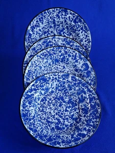 4 Cobalt Blue/White Splatterware Enamelware 8" Bowls - Picture 1 of 4
