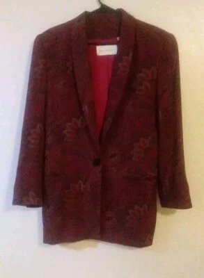 DANA BUCHMAN Women Vintage 100% Wool Red Paisley Padded Shoulder Blazer Size: 8 - Image 1 of 4