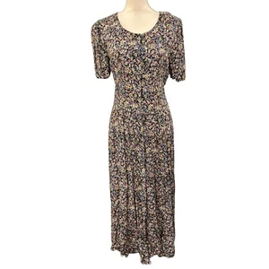 Vintage Jamie Brooke Dress Women M Dark Ditsy Floral Maxi Cottagecore Grunge Y2K - Picture 1 of 11